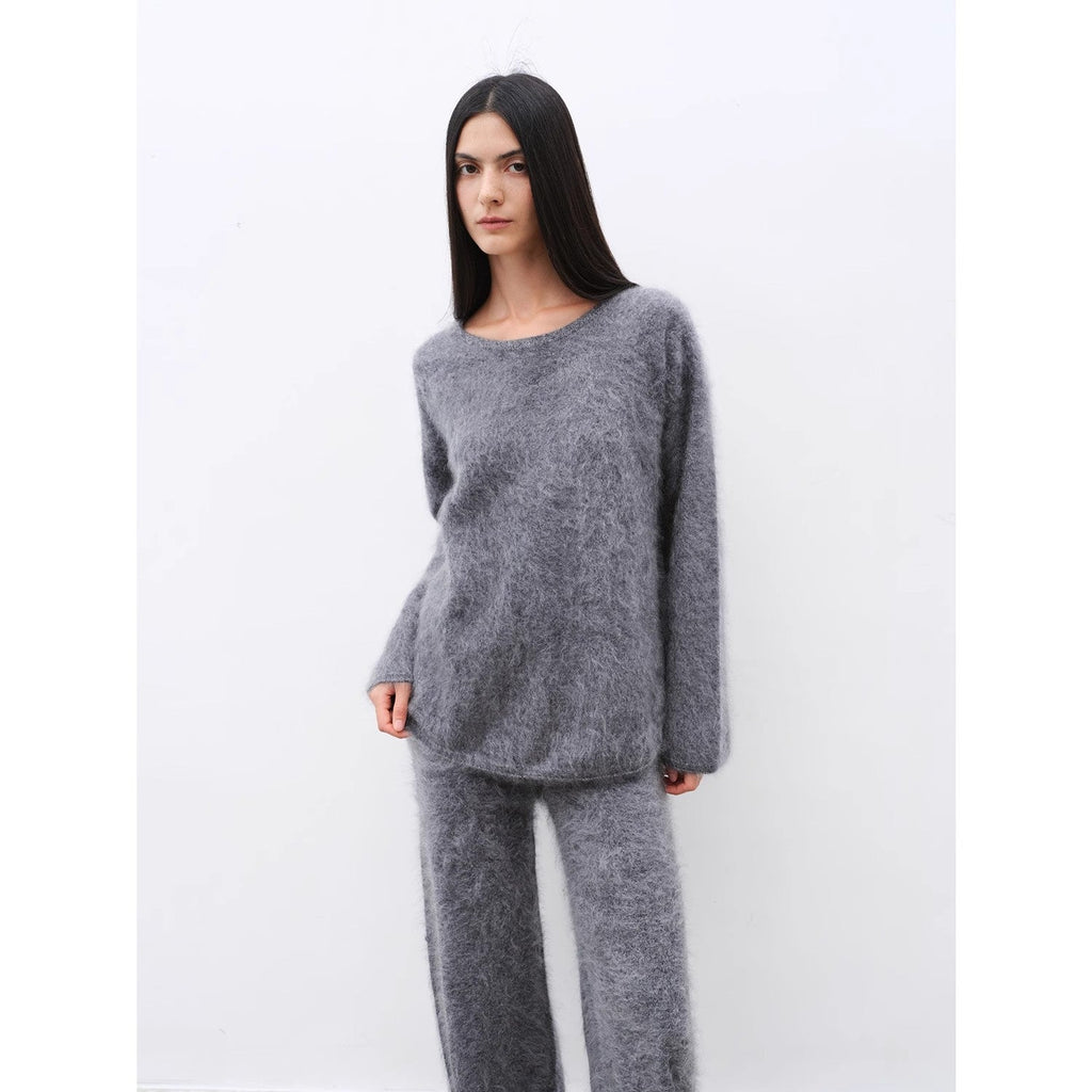 Purple Women's Sweater 2 Piece Outfit Cashmere jumper Comfortable Loose-Fit Crewneck Top Wide Leg Pants Fall Lounge Set Trendy Cozy Clothes "Half-Ripe Winter"