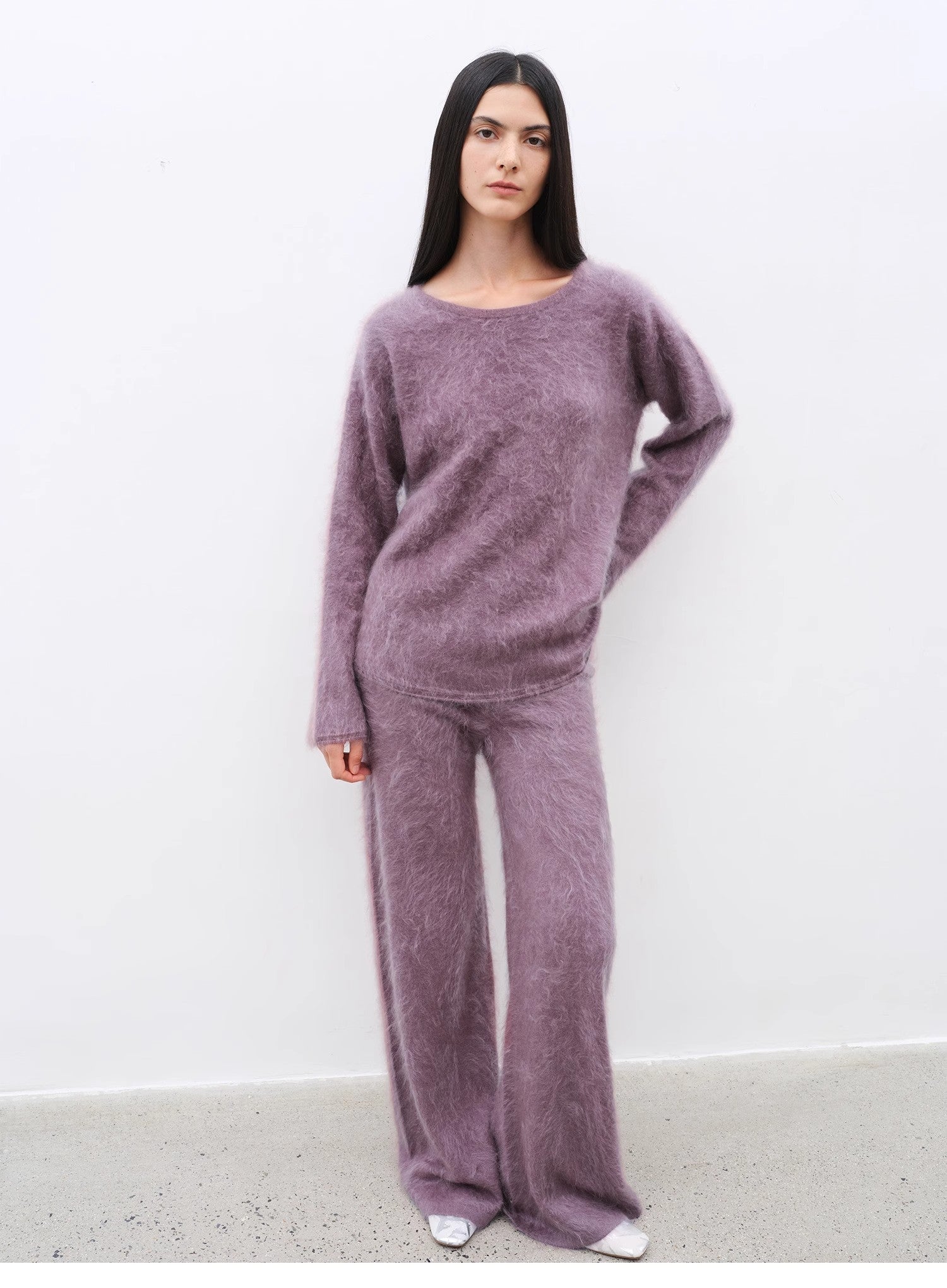 Purple Women's Sweater 2 Piece Outfit Cashmere jumper Comfortable Loose-Fit Crewneck Top Wide Leg Pants Fall Lounge Set Trendy Cozy Clothes "Half-Ripe Winter"
