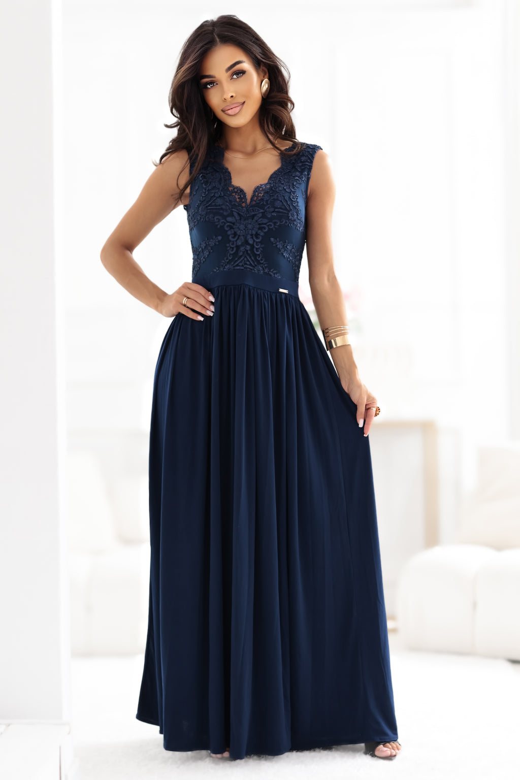 LEA Lace Maxi Dress – Navy Blue