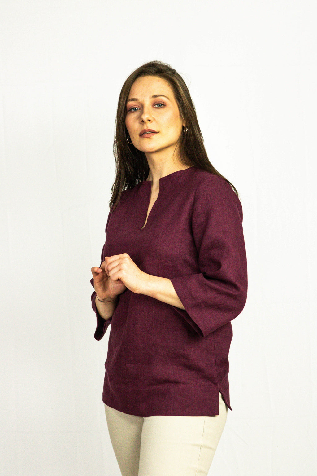 Dark Plum Linen Oversized Blouse