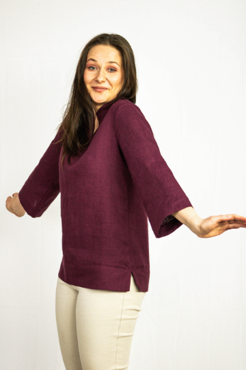 Dark Plum Linen Oversized Blouse
