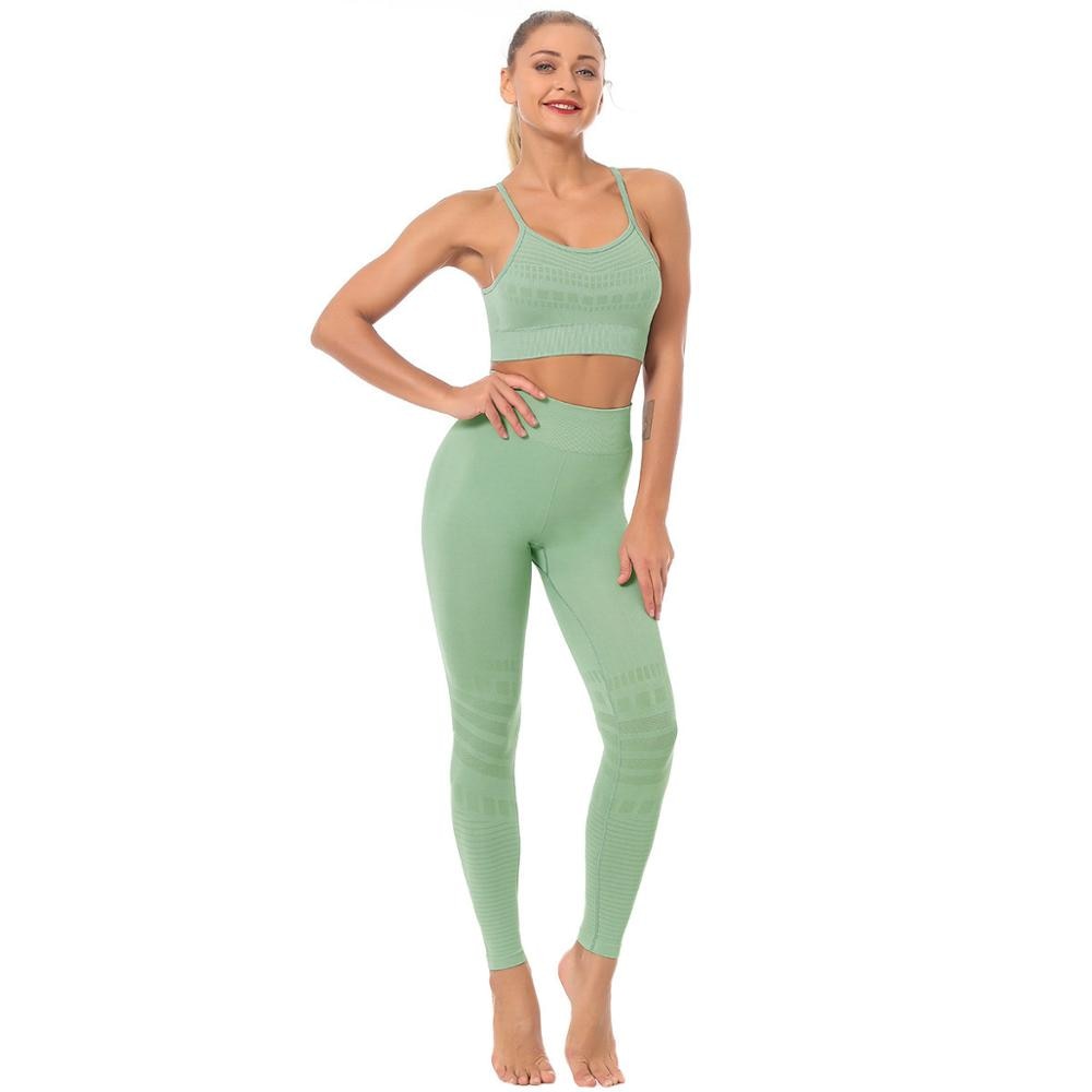 Seamless Solid Yoga Sets Women Gym Clothes Bra Top And Leggings Sexy Fitness Sports Running Push Up Tracksuit Two Piece Sets