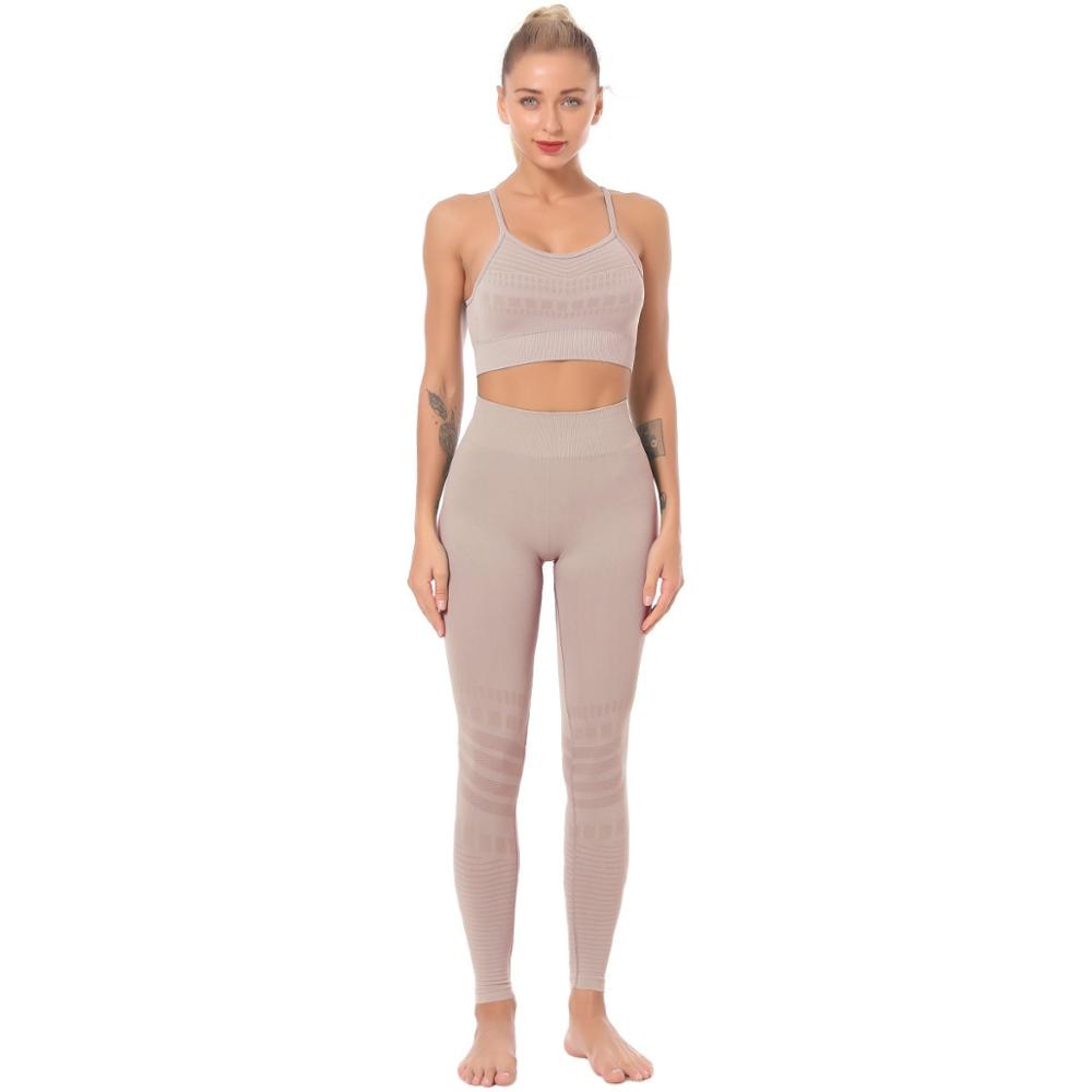Seamless Solid Yoga Sets Women Gym Clothes Bra Top And Leggings Sexy Fitness Sports Running Push Up Tracksuit Two Piece Sets