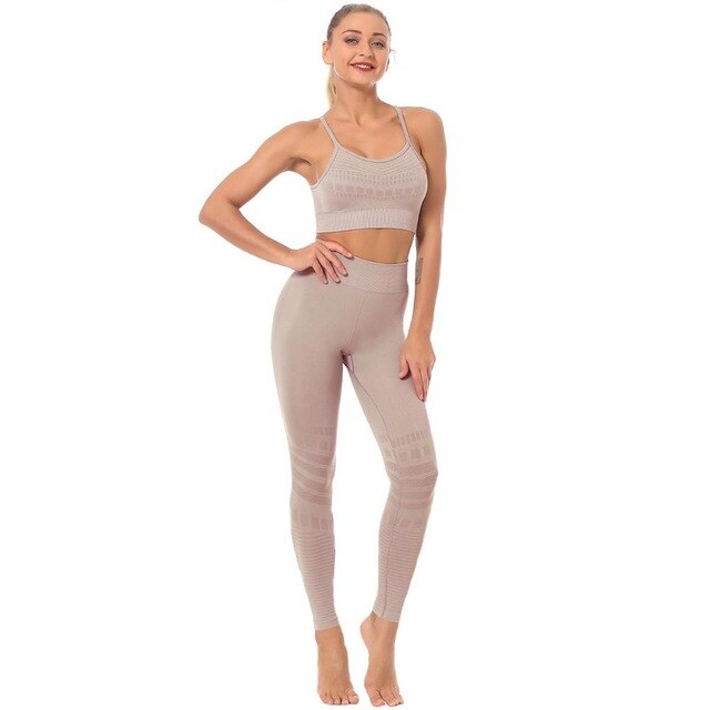 Seamless Solid Yoga Sets Women Gym Clothes Bra Top And Leggings Sexy Fitness Sports Running Push Up Tracksuit Two Piece Sets