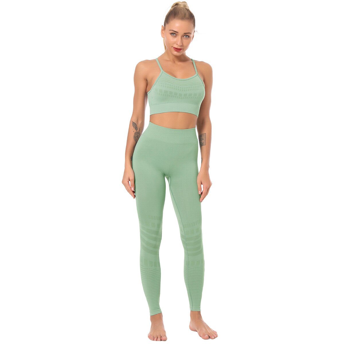 Seamless Solid Yoga Sets Women Gym Clothes Bra Top And Leggings Sexy Fitness Sports Running Push Up Tracksuit Two Piece Sets