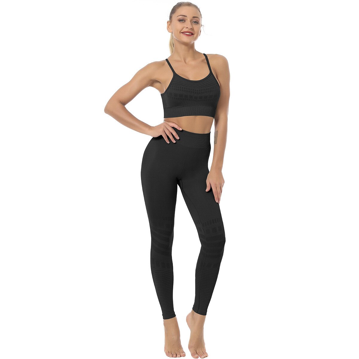 Seamless Solid Yoga Sets Women Gym Clothes Bra Top And Leggings Sexy Fitness Sports Running Push Up Tracksuit Two Piece Sets