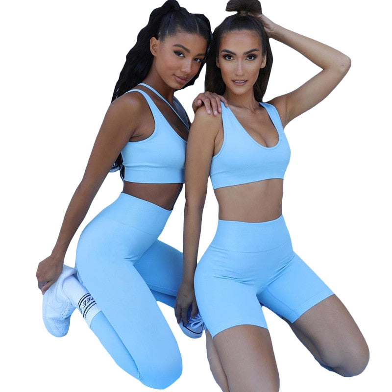 Seamless Solid Yoga Set Women Gym Clothes One Shoulder Crop Top Legging Sexy Fitness Sportswear Suit Running Workout Tracksuit