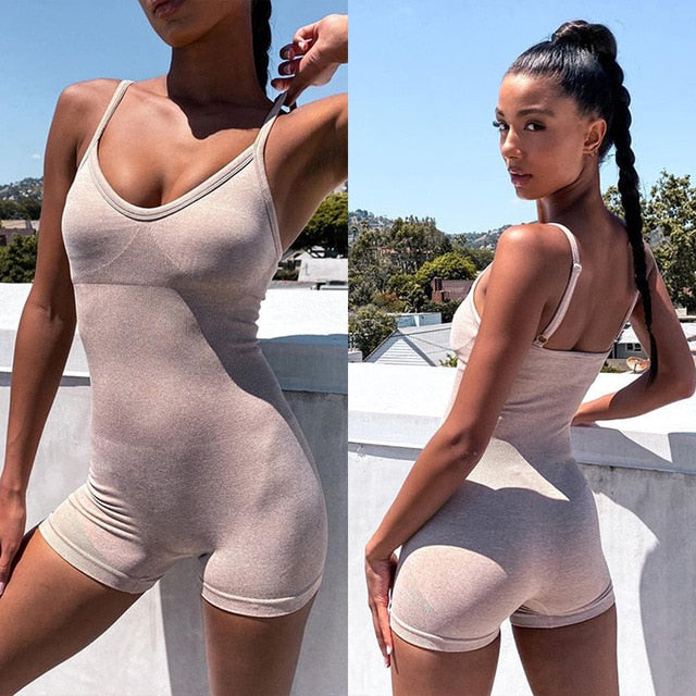 Seamless Solid Yoga Jumpsuit For Women Strap Top Shorts Tracksuit Fitness Clothes Running Workout Sports Energy One Piece