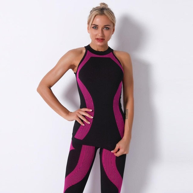 Seamless Color Patchwork Yoga Set Women Gym Clothes Fitness Sleeveless Tank Top Shorts Sports Suit Push Up Workout Tracksuit