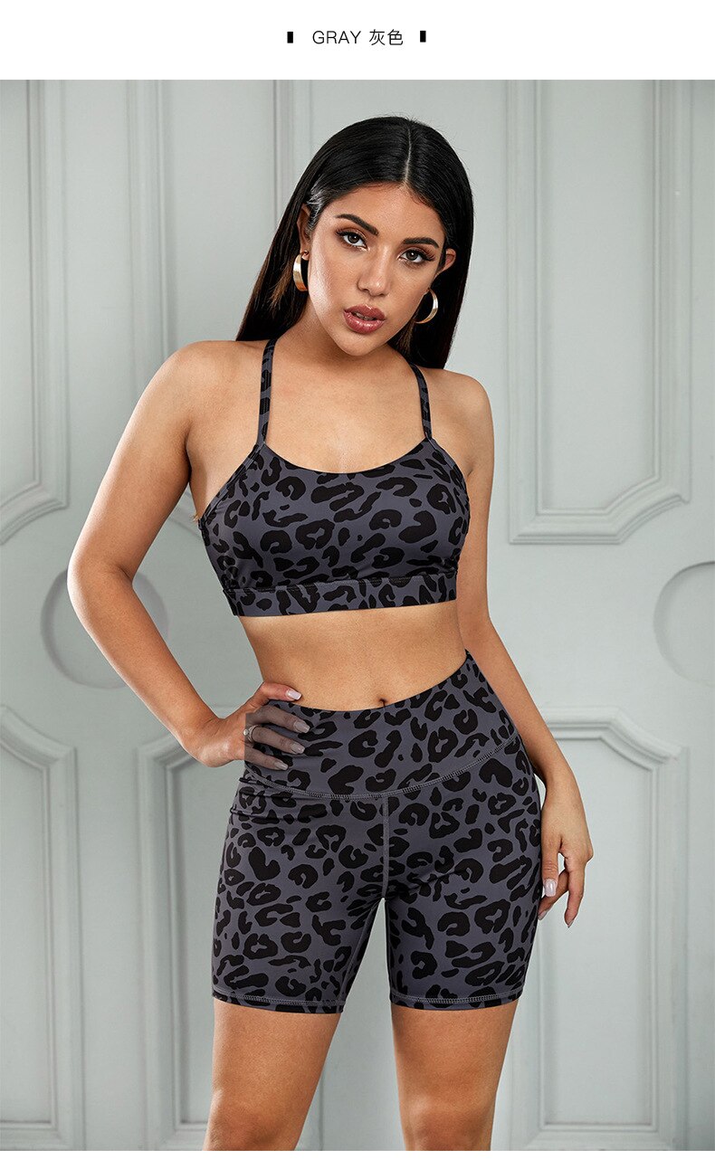 Seamless Leopard Yoga Sets Women Gym Clothes Bra Top And Leggings Shorts Sexy Fitness Sportswear Suit Running Workout Tracksuit