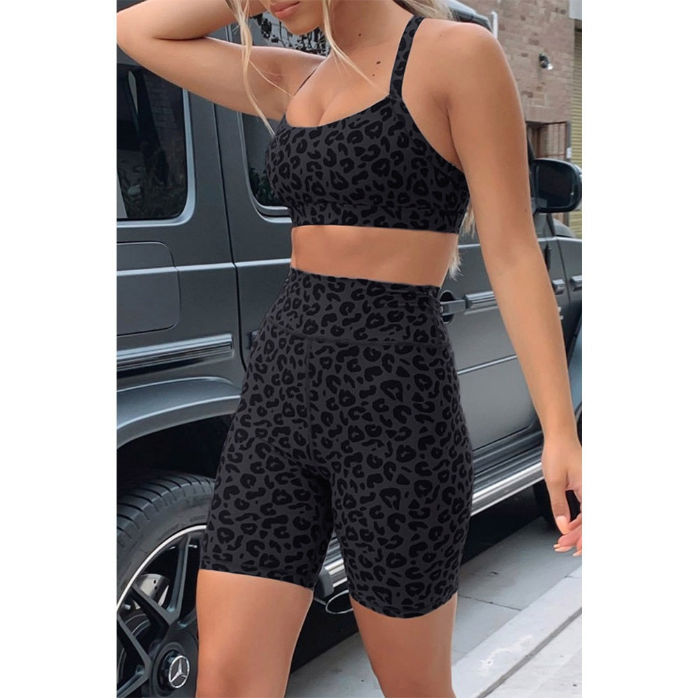 Seamless Leopard Yoga Sets Women Gym Clothes Bra Top And Leggings Shorts Sexy Fitness Sportswear Suit Running Workout Tracksuit