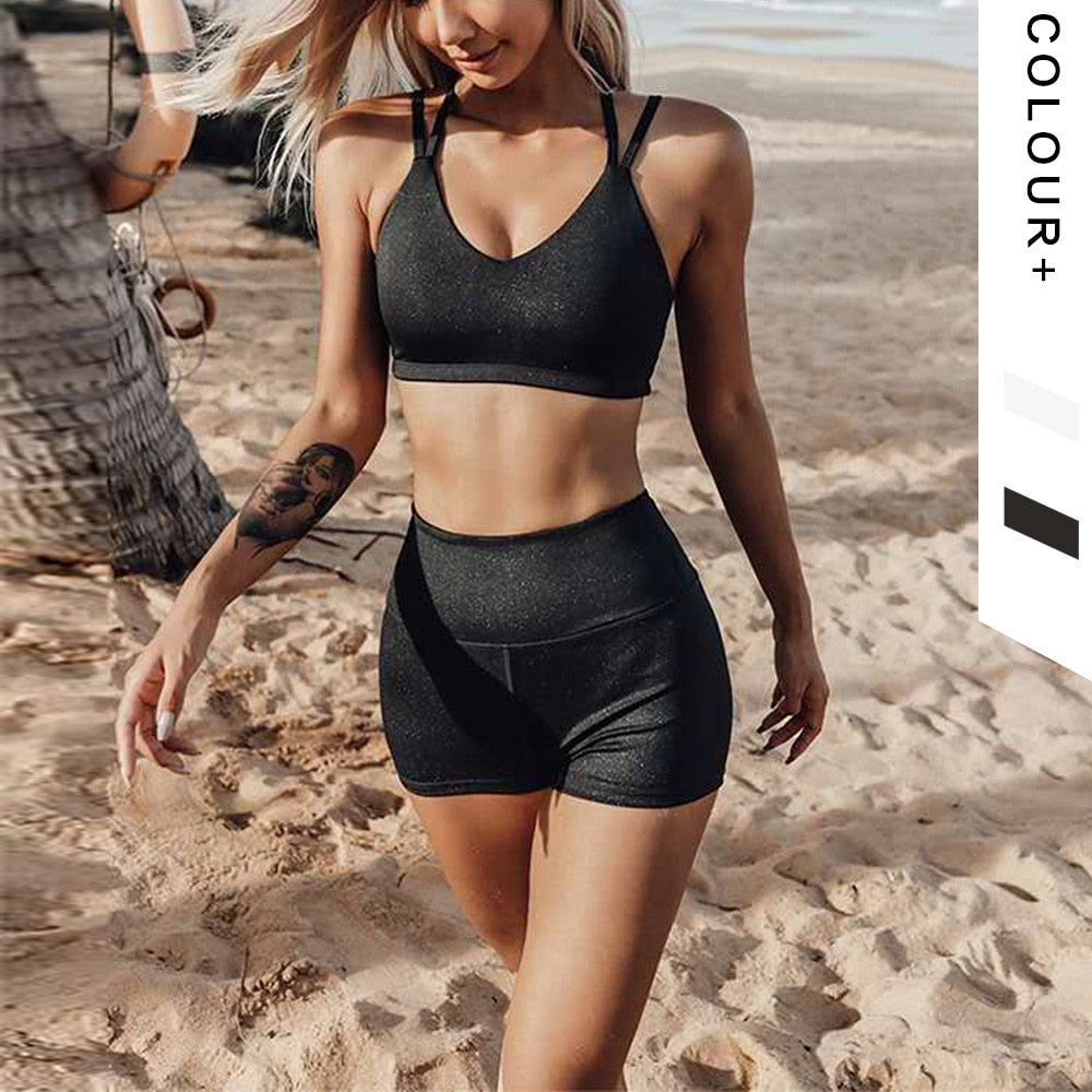 Seamless Solid Yoga Sets Women Gym Clothes Bra Top And Shorts Sexy Fitness Sportswear Suit Running Workout Energy Tracksuit