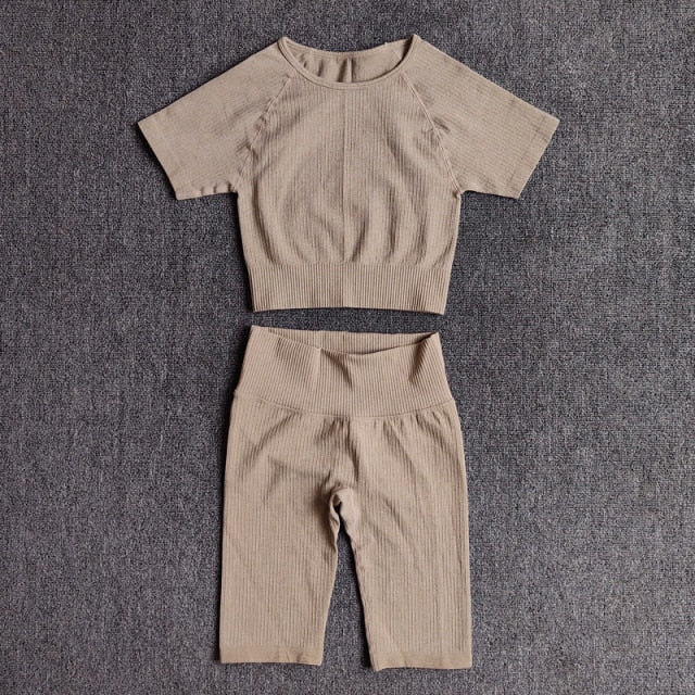 Yoga Set Seamless Women's Sportswear Workout Clothes Athletic Wear Gym Legging Fitness Bra Crop Top Long Sleeve Sports Suits