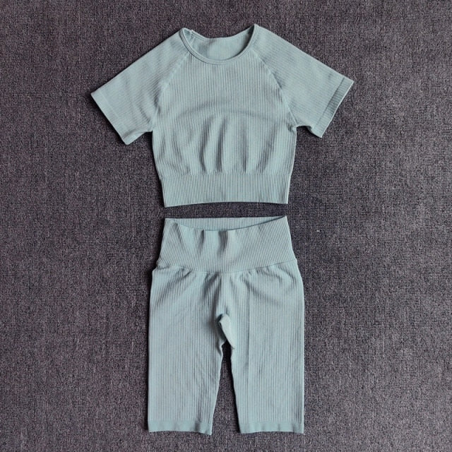 Yoga Set Seamless Women's Sportswear Workout Clothes Athletic Wear Gym Legging Fitness Bra Crop Top Long Sleeve Sports Suits