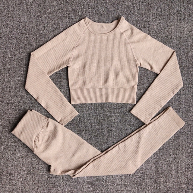 Yoga Set Seamless Women's Sportswear Workout Clothes Athletic Wear Gym Legging Fitness Bra Crop Top Long Sleeve Sports Suits