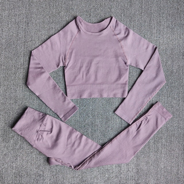 Yoga Set Seamless Women's Sportswear Workout Clothes Athletic Wear Gym Legging Fitness Bra Crop Top Long Sleeve Sports Suits