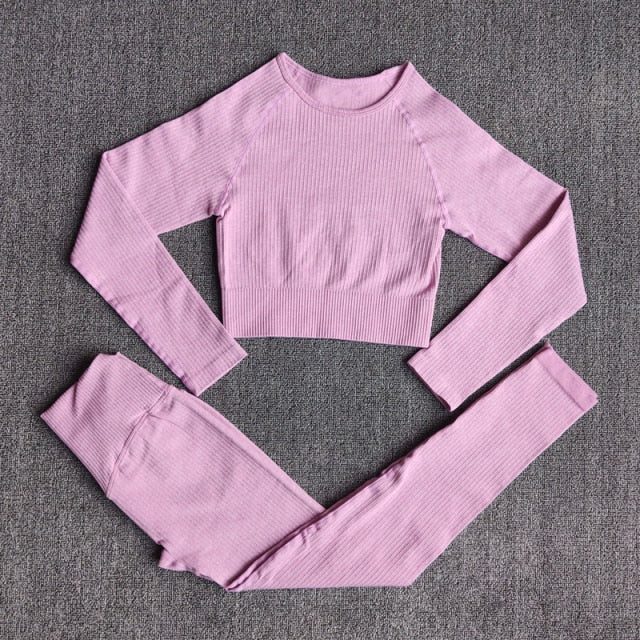 Yoga Set Seamless Women's Sportswear Workout Clothes Athletic Wear Gym Legging Fitness Bra Crop Top Long Sleeve Sports Suits