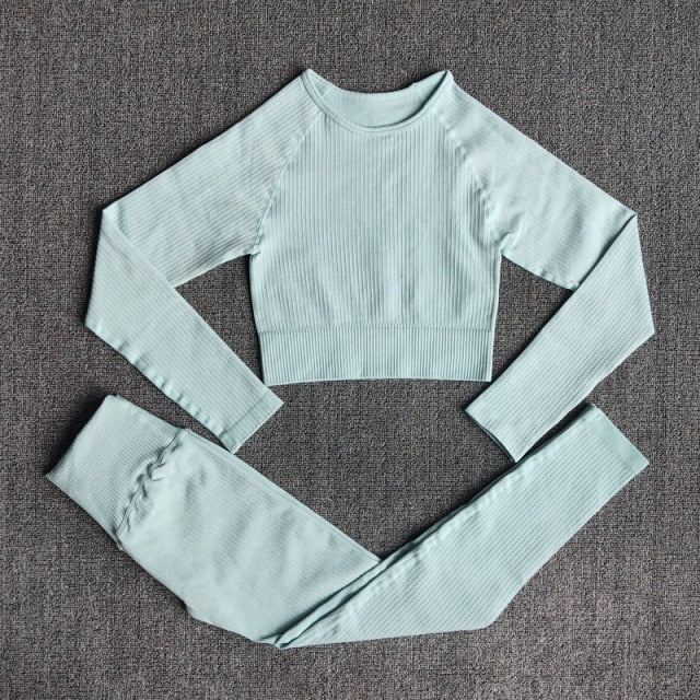 Yoga Set Seamless Women's Sportswear Workout Clothes Athletic Wear Gym Legging Fitness Bra Crop Top Long Sleeve Sports Suits
