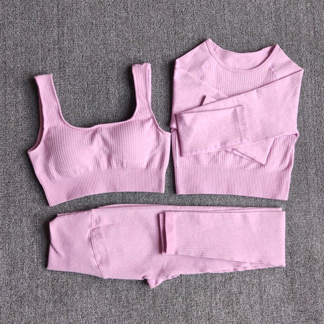 Yoga Set Seamless Women's Sportswear Workout Clothes Athletic Wear Gym Legging Fitness Bra Crop Top Long Sleeve Sports Suits