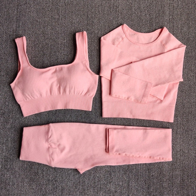 Yoga Set Seamless Women's Sportswear Workout Clothes Athletic Wear Gym Legging Fitness Bra Crop Top Long Sleeve Sports Suits