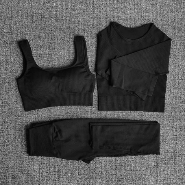 Yoga Set Seamless Women's Sportswear Workout Clothes Athletic Wear Gym Legging Fitness Bra Crop Top Long Sleeve Sports Suits