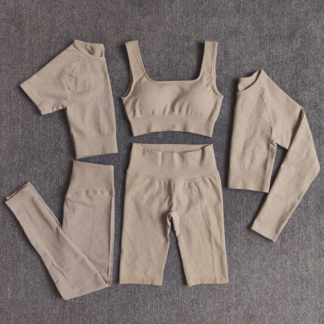 Yoga Set Seamless Women's Sportswear Workout Clothes Athletic Wear Gym Legging Fitness Bra Crop Top Long Sleeve Sports Suits