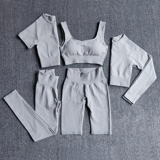 Yoga Set Seamless Women's Sportswear Workout Clothes Athletic Wear Gym Legging Fitness Bra Crop Top Long Sleeve Sports Suits