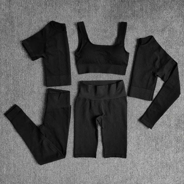 Yoga Set Seamless Women's Sportswear Workout Clothes Athletic Wear Gym Legging Fitness Bra Crop Top Long Sleeve Sports Suits