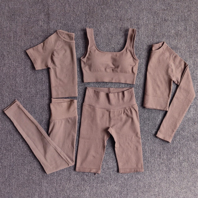 Yoga Set Seamless Women's Sportswear Workout Clothes Athletic Wear Gym Legging Fitness Bra Crop Top Long Sleeve Sports Suits