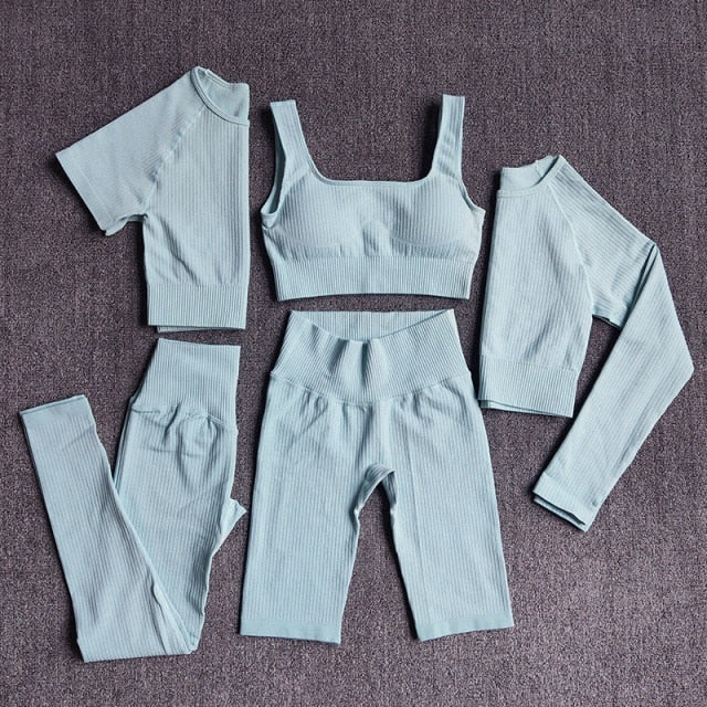 Yoga Set Seamless Women's Sportswear Workout Clothes Athletic Wear Gym Legging Fitness Bra Crop Top Long Sleeve Sports Suits